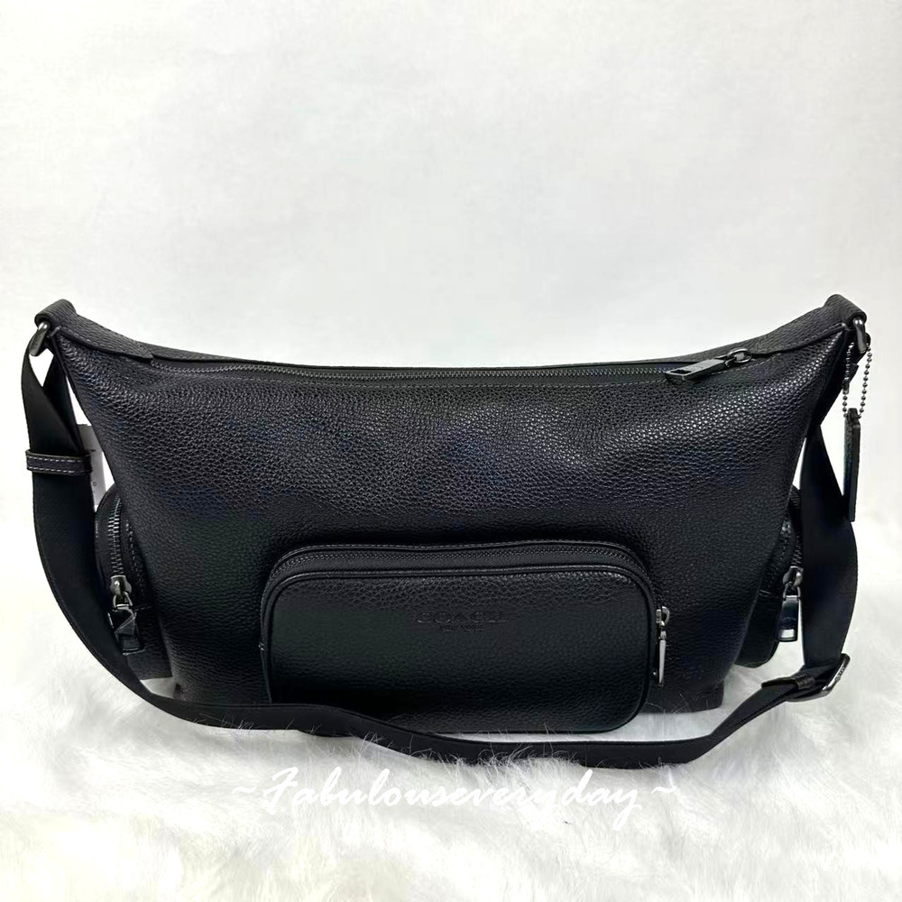 Coach Men's Finn Crossbody Bag With Pockets In Leather/Silver/Black CCG15 NWT